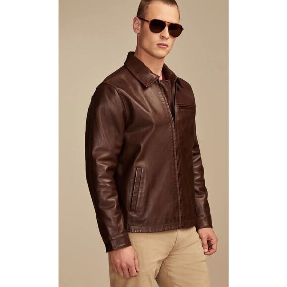 Lucky Brand Leather Touring Jacket Men's L Brown
